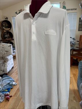 adidas White Long Sleeve Polo with Subtle Embroidered Logo